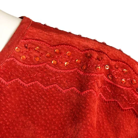 Western Boho Suede Leather Fringe Poncho Cape Rust Terracotta Newport News SM - Picture 9 of 13